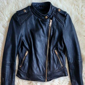 Genuine Black Leather Rose Gold Hardware Zara Biker Jacket Size M